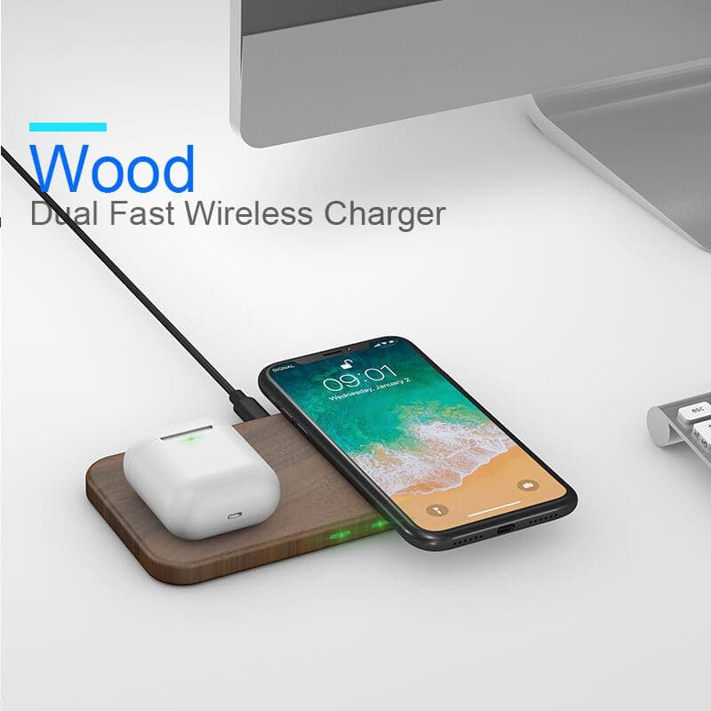 DC03 20W Wood Dual Wireless Charing Pad for iphone14